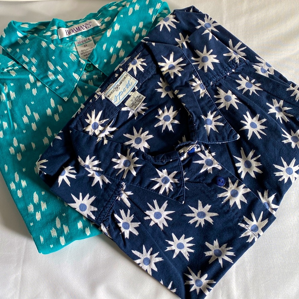 Maggie Lawrence Short Sleeve Floral Blouse Blue Long Sleeve Blouse Lot of two 2